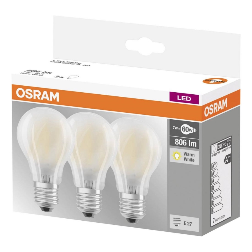 3x LED-pære VINTAGE E27/7W/230V 2700K - Osram