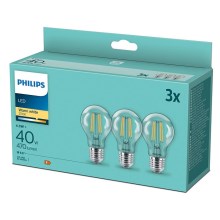 3x LED-pære VINTAGE Philips E27/4,3W/230V 2700K