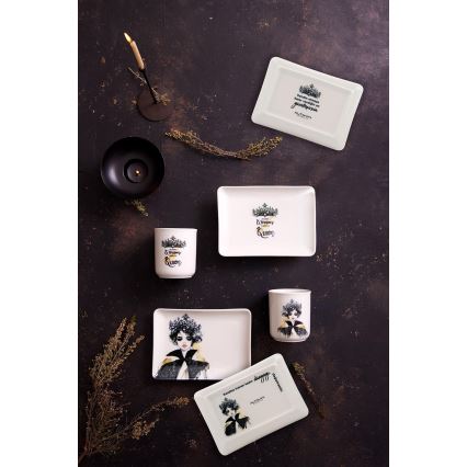 4-delers spisesæt i porcelæn, sort/hvid