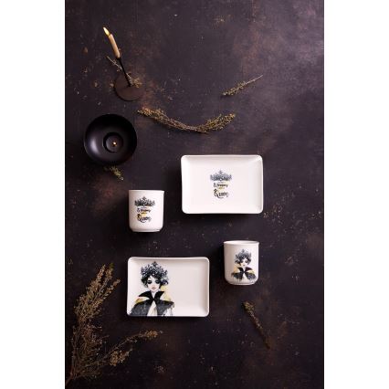 4-delers spisesæt i porcelæn, sort/hvid