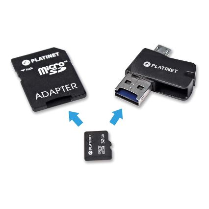 4-i-1 MicroSDHC 32GB + SD-adapter + MicroSD-kortlæser + OTG-adapter