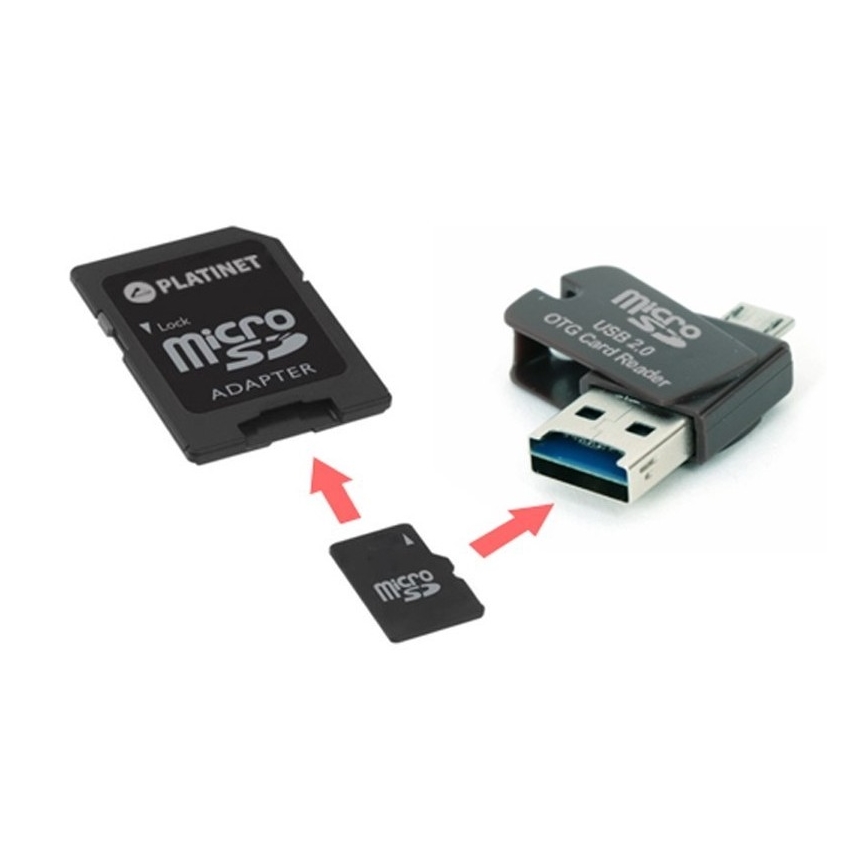 4-i-1 MicroSDHC-kort 16GB + SD-adapter + MicroSD-læser+ OTG-adapter