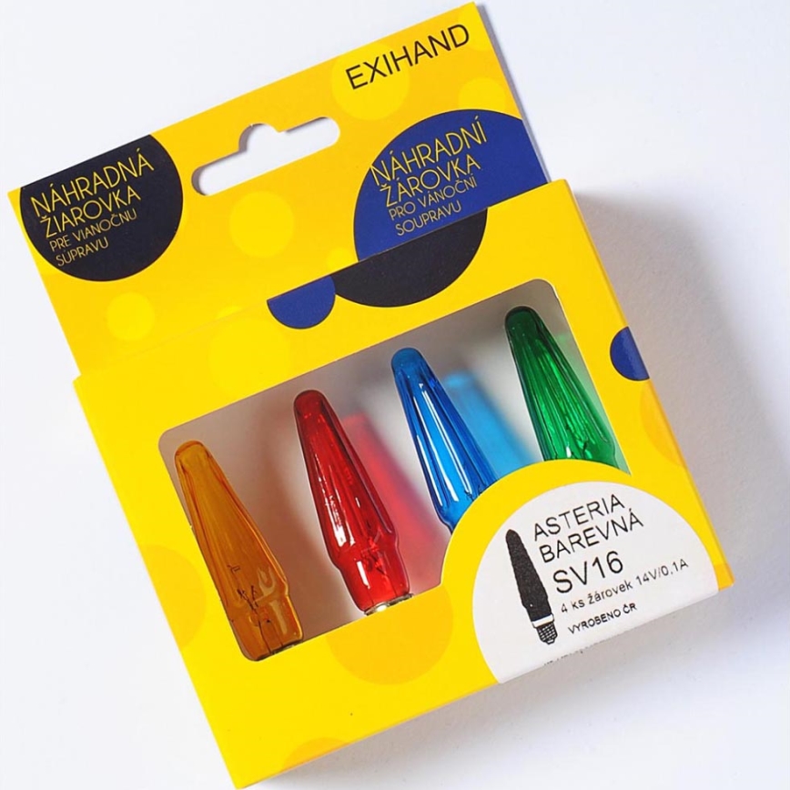 4 x Ekstra pære ASTERIA E10/14V/0,1A farverig mix - Fremstillet i Europa
