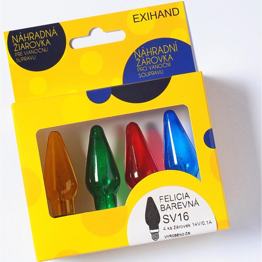 4 x Ekstra pære FELICIA E10/14V/0,1A farverig - Fremstillet i Europa