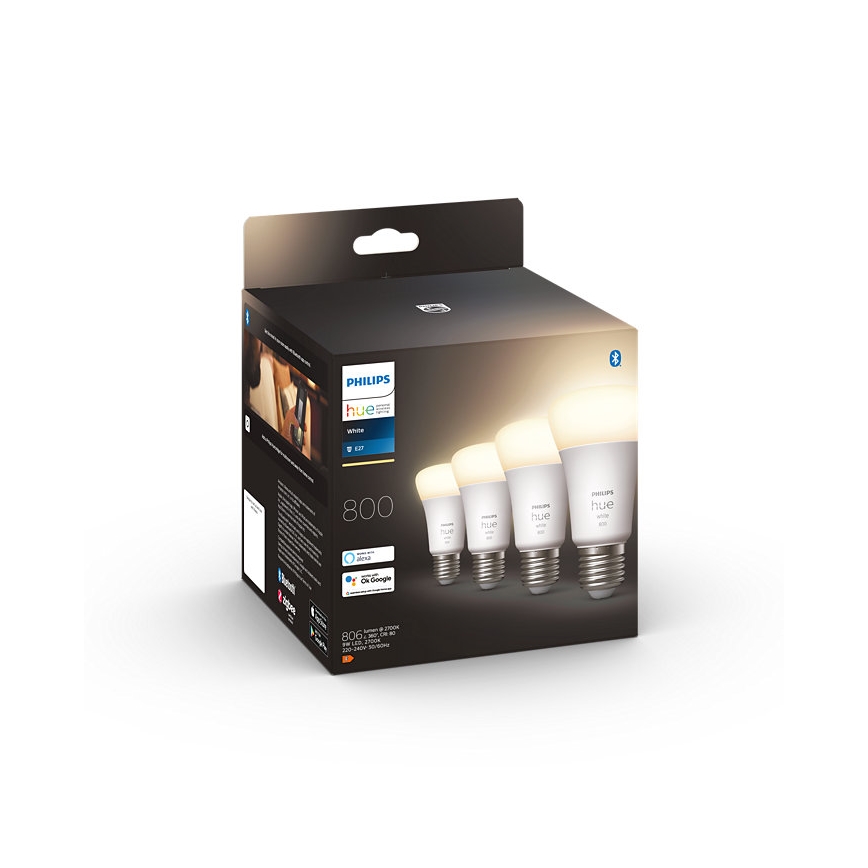 4x LED-pære dæmpbar Philips Hue WHITE A60 E27/9W/230V 2700K