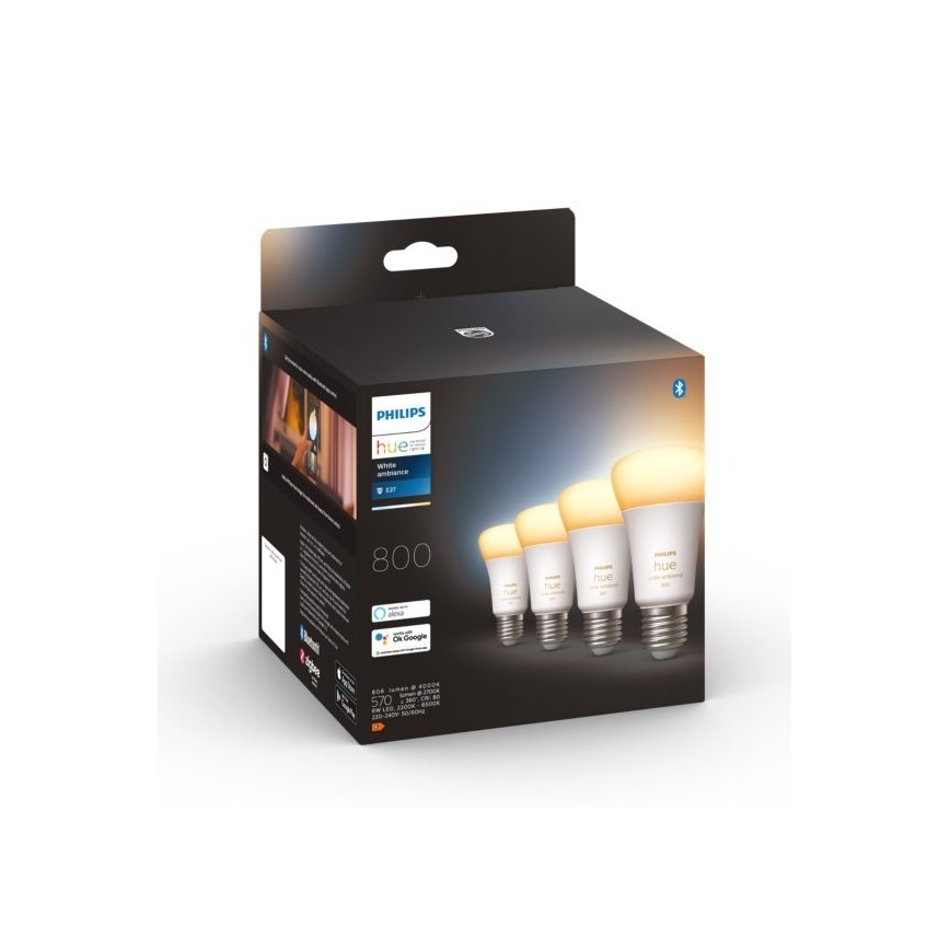 4x LED-pære dæmpbar Philips Hue WHITE AMBIANCE E27/6W/230V 2200-6500K