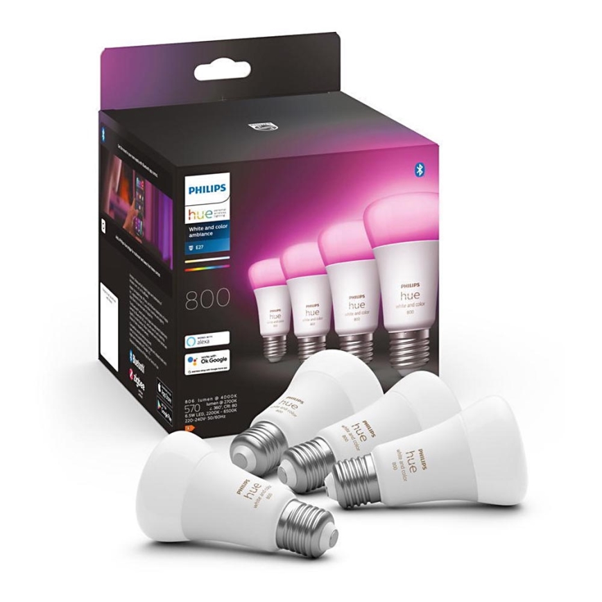 4x LED-pære dæmpbar Philips Hue White And Color Ambience E27/6,5W/230V 2000-6500K