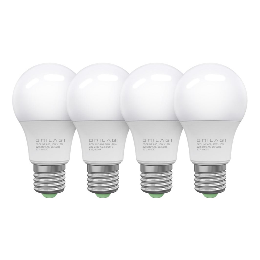 4x LED-pære ECOLINE A60 E27/10W/230V 4,000K - Brilagi