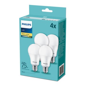 4x LED-pære Philips A60 E27/10,5W/230V 2700K