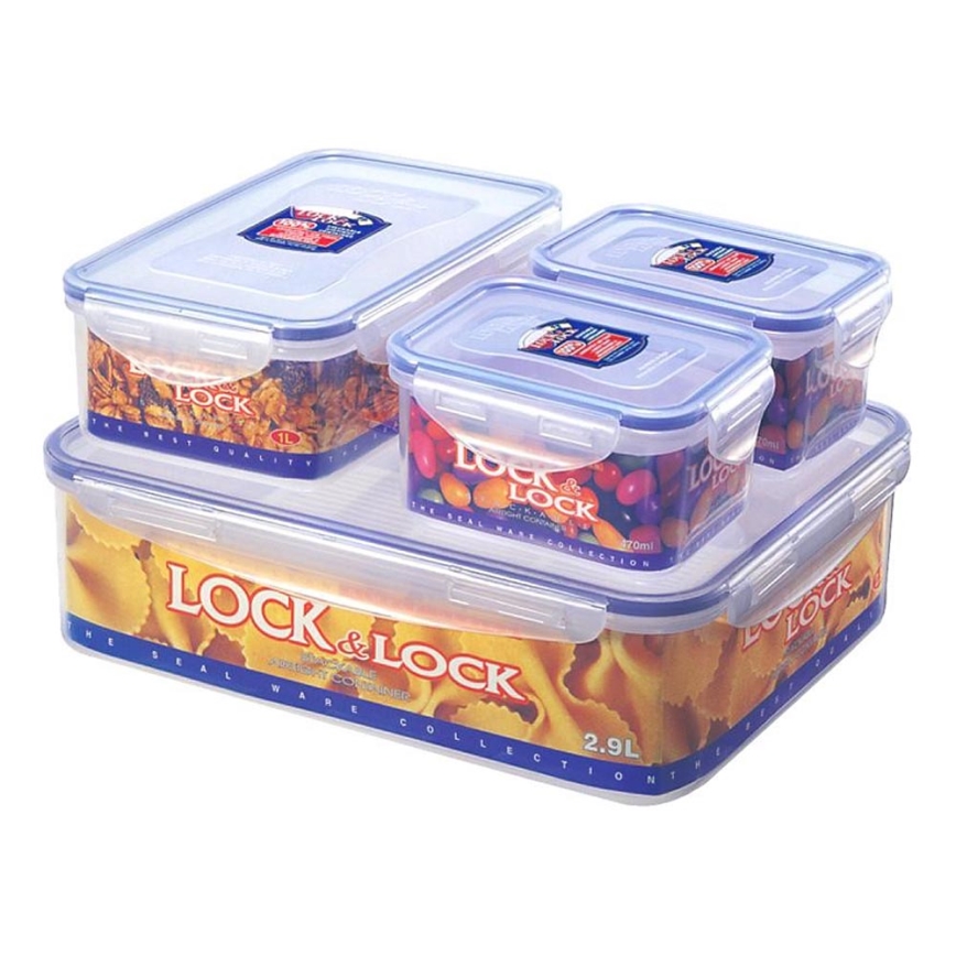 4x Madbeholder LOCK 0,47/1/3,9 l blå/transparent