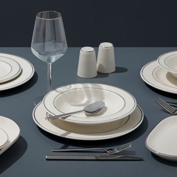 53-delers spisesæt i porcelæn – creme/sølv