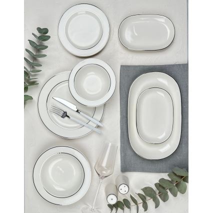 53-delers spisesæt i porcelæn – creme/sølv
