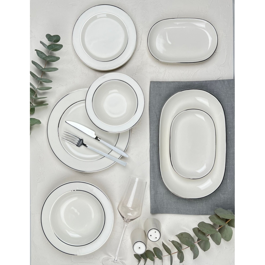 53-delers spisesæt i porcelæn – creme/sølv