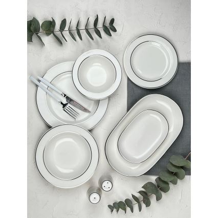 53-delers spisesæt i porcelæn – creme/sølv