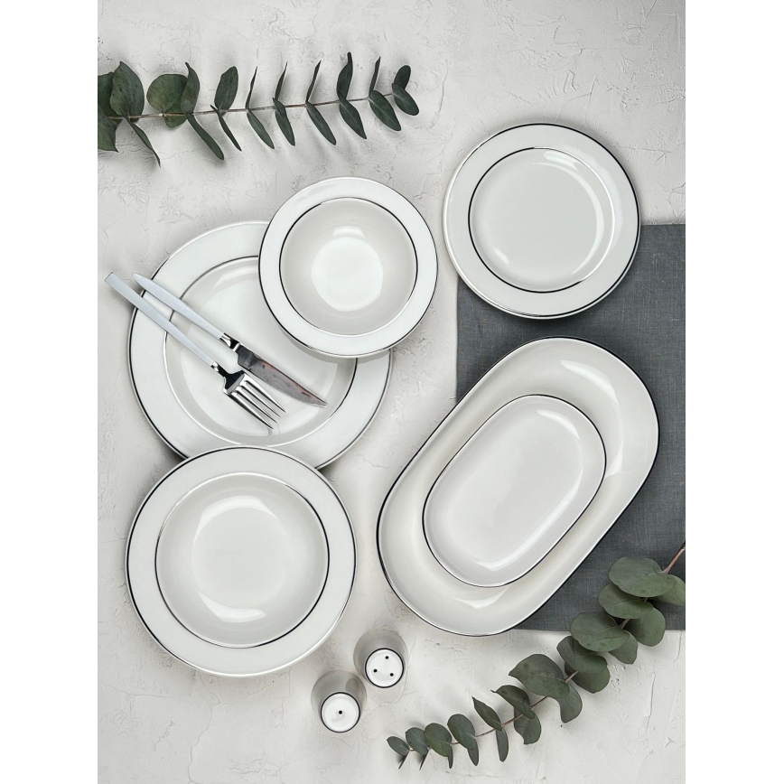 53-delers spisesæt i porcelæn – creme/sølv
