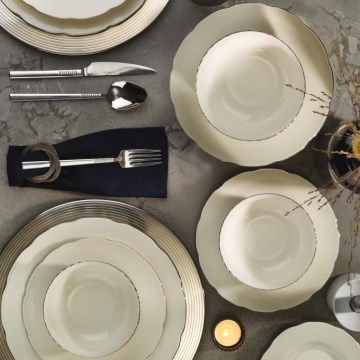 54-delt spisesæt, hvid/sølv/benporcelæn