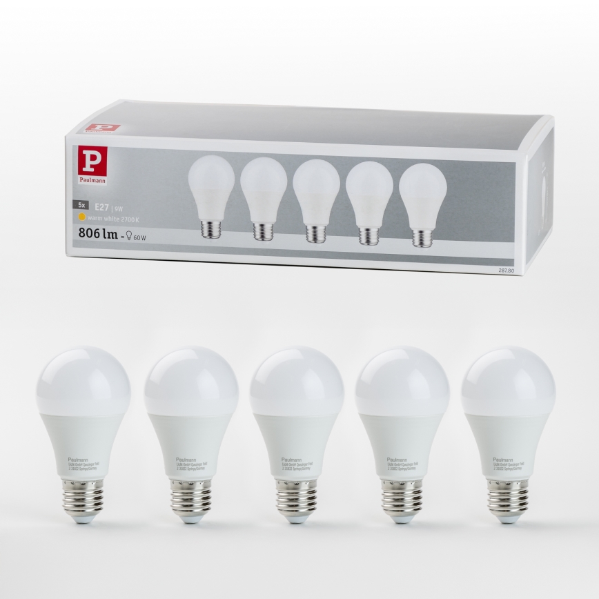 5x LED-pære A60 E27/9W/230V 2700K - Paulmann 28780