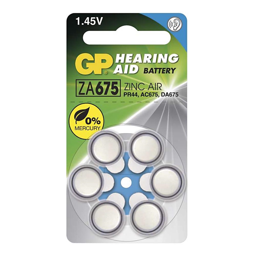 6 stk. Batteri til høreapparater ZA675 GP HEARING AID 1,45V/630 mAh