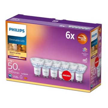 6x LED-pære dæmpbar Philips Warm Glow GU10/3,8W/230V 2200-2700K CRI 90