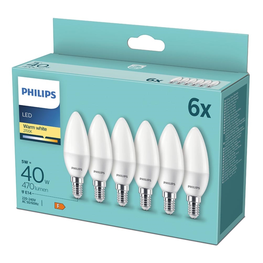 6x LED-pære Philips B35 E14/5W/230V 2700K