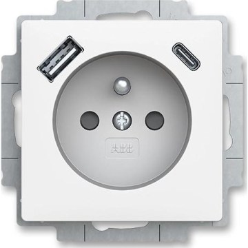ABB 5569T-A32357 240 -Husholdningsstikkontakt uden ramme ZONI 250V 1xUSB A+C mat hvid