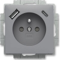 ABB 5569T-A32357 241 - Rammeløs vægstikkontakt til boligen ZONI 250V 1xUSB A+C grå