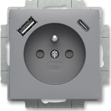 ABB 5569T-A32357 241 - Rammeløs vægstikkontakt til boligen ZONI 250V 1xUSB A+C grå