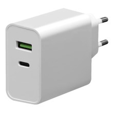 Adapter USB-C Power Delivery + USB-A 45W/230V hvid