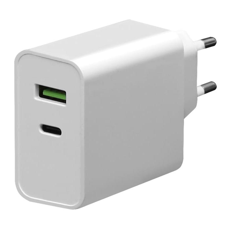 Adapter USB-C Power Delivery + USB-A 45W/230V hvid