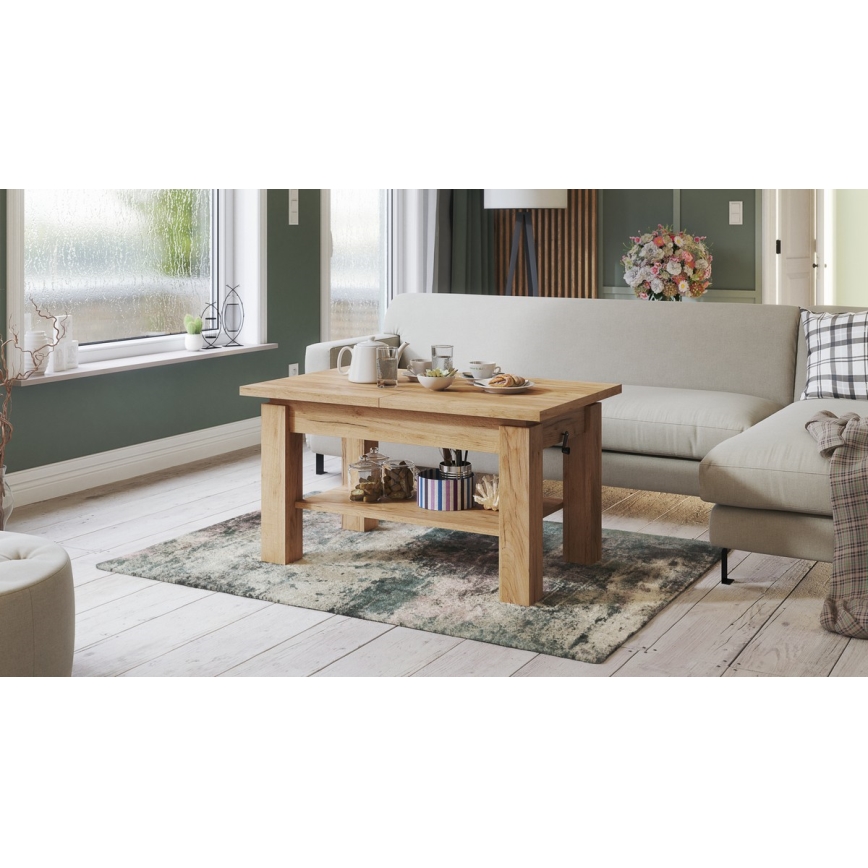 ADONIS udtrækbart sofabord med hylde 110/150x68 cm i craft-eg