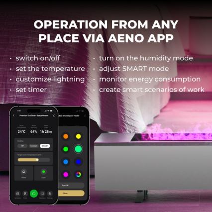 AENO - Smart elektrisk direkte elvarmer/konvektor 1000/2000W hvid