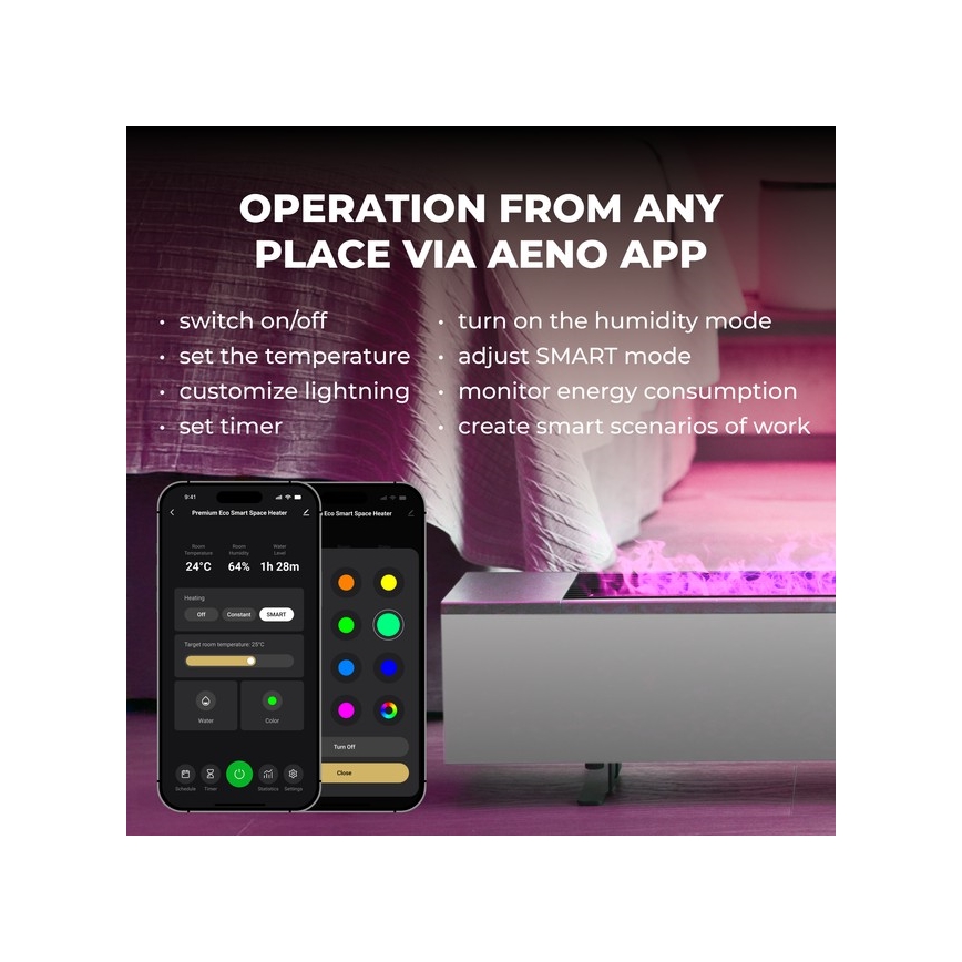 AENO - Smart elektrisk direkte elvarmer/konvektor 1000/2000W hvid