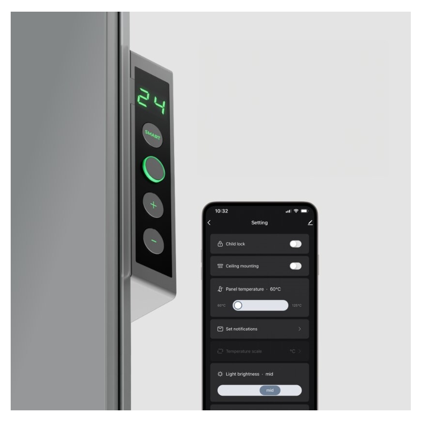 AENO - Smart elektrisk infrarødt panel med LED-lys display 700W timer/termostat IP44 Wi-fi grå