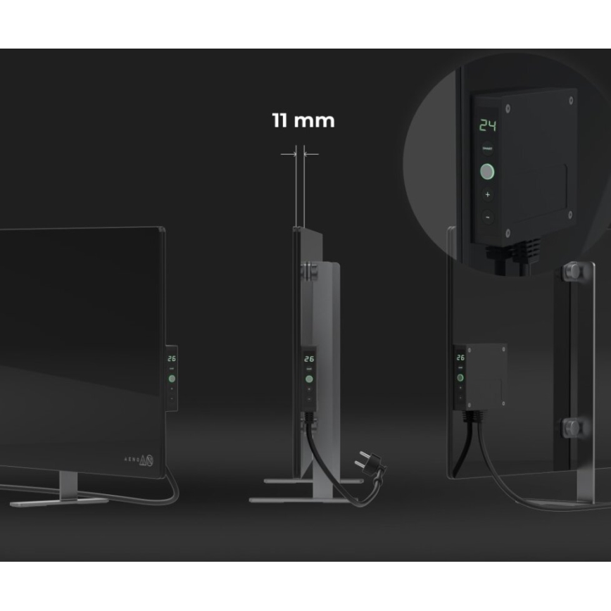 AENO - Smart elektrisk infrarødt panel med LED-lys display 700W timer/termostat IP44 Wi-fi sort