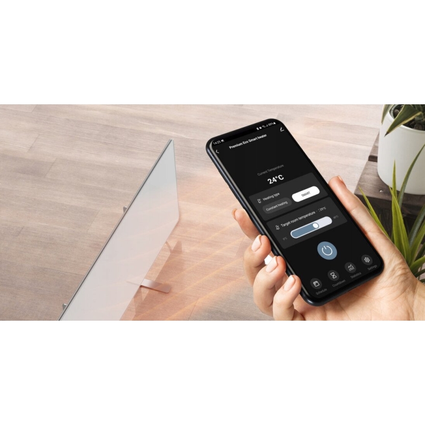 AENO - Smart elektrisk infrarødt panel med LED-lys display 700W timer/termostat IP44 Wi-fi hvid