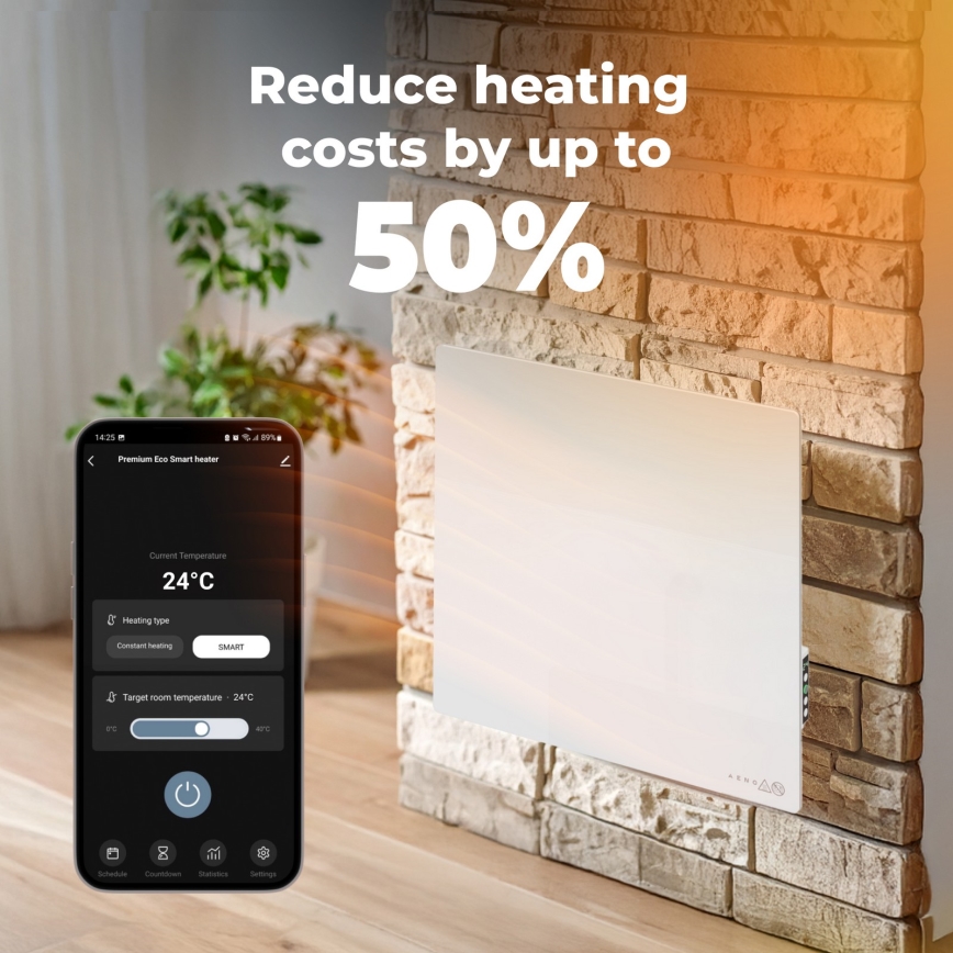 AENO - Smart elektrisk infrarødt varmepanel 500W med timer og termostat, Wi-Fi, hvid