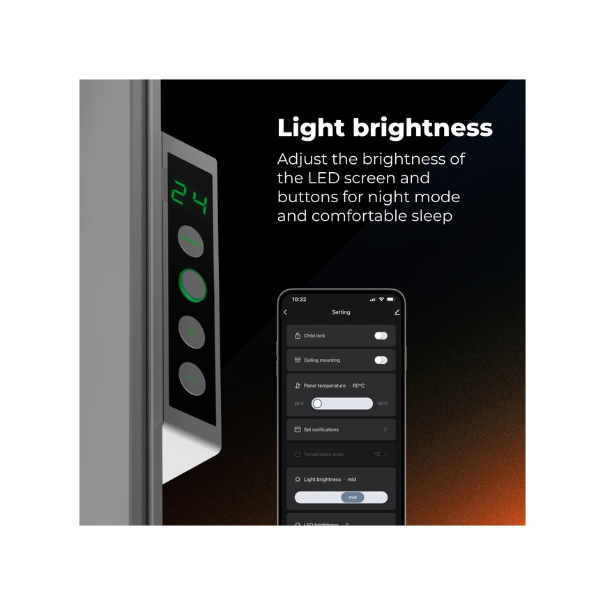 AENO - Smart elektrisk infrarødt varmepanel 500W med timer og termostat, Wi-Fi, hvid