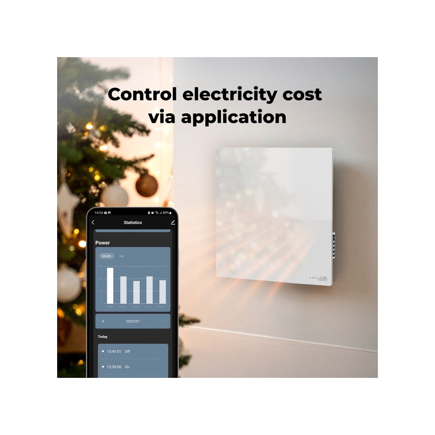 AENO - Smart elektrisk infrarødt varmepanel 500W med timer og termostat, Wi-Fi, hvid