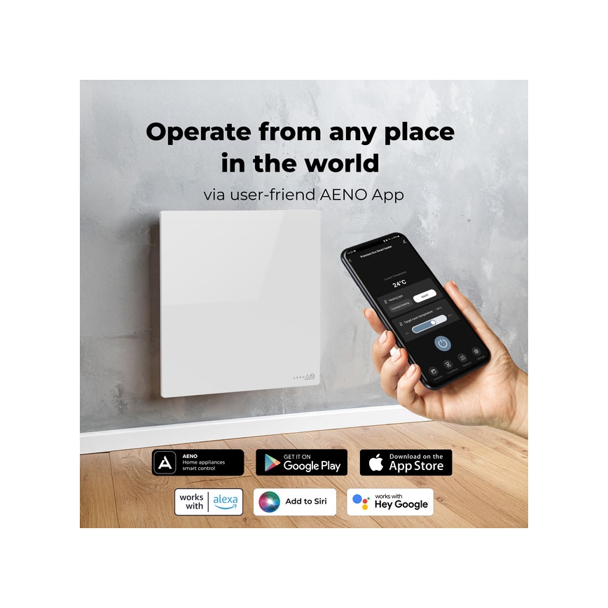 AENO - Smart elektrisk infrarødt varmepanel 500W med timer og termostat, Wi-Fi, hvid