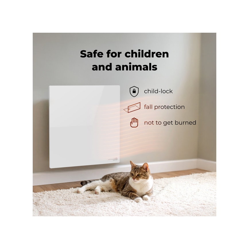 AENO - Smart elektrisk infrarødt varmepanel 500W med timer og termostat, Wi-Fi, hvid