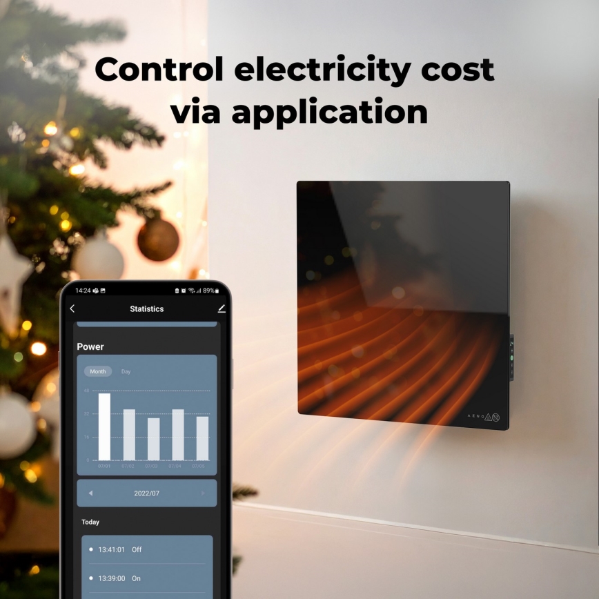 AENO - Smart elektrisk infrarødt varmepanel 500W med timer/termostat Wi-Fi hvid