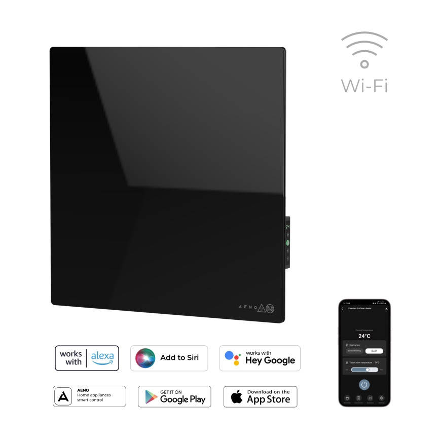 AENO - Smart elektrisk infrarødt varmepanel 500W timer/termostat Wi-Fi sort
