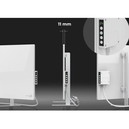 AENO - Smart elektrisk infrarødt panel med LED-display, 700 W, timer og termostat, IP44, Wi‑Fi, hvid