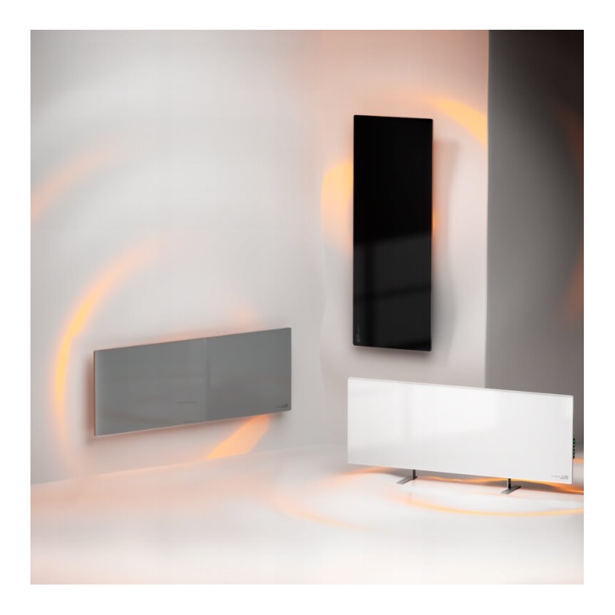 AENO - Smart elektrisk infrarødt panel med LED-display, 700 W, timer og termostat, IP44, Wi‑Fi, hvid