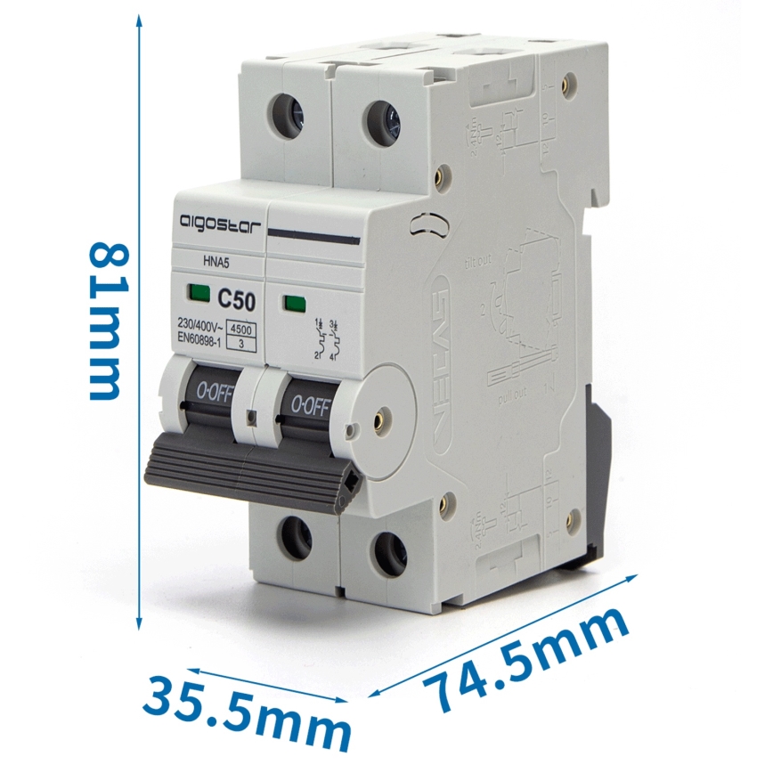 Aigostar - 2-polet automatsikring 2P-50A-C 230-400V