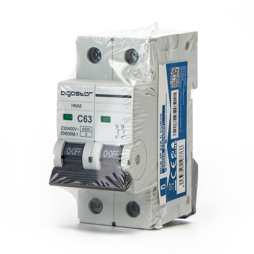 Aigostar - 2-polet automatsikring (2P) 63 A, C-karakteristik, 230-400V