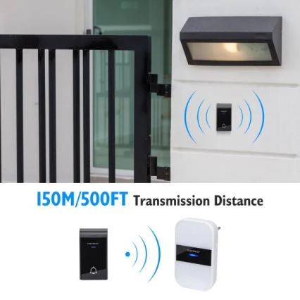 Aigostar - 2x Trådløs dørklokke til stikkontakt 230V IP44 hvid/sort