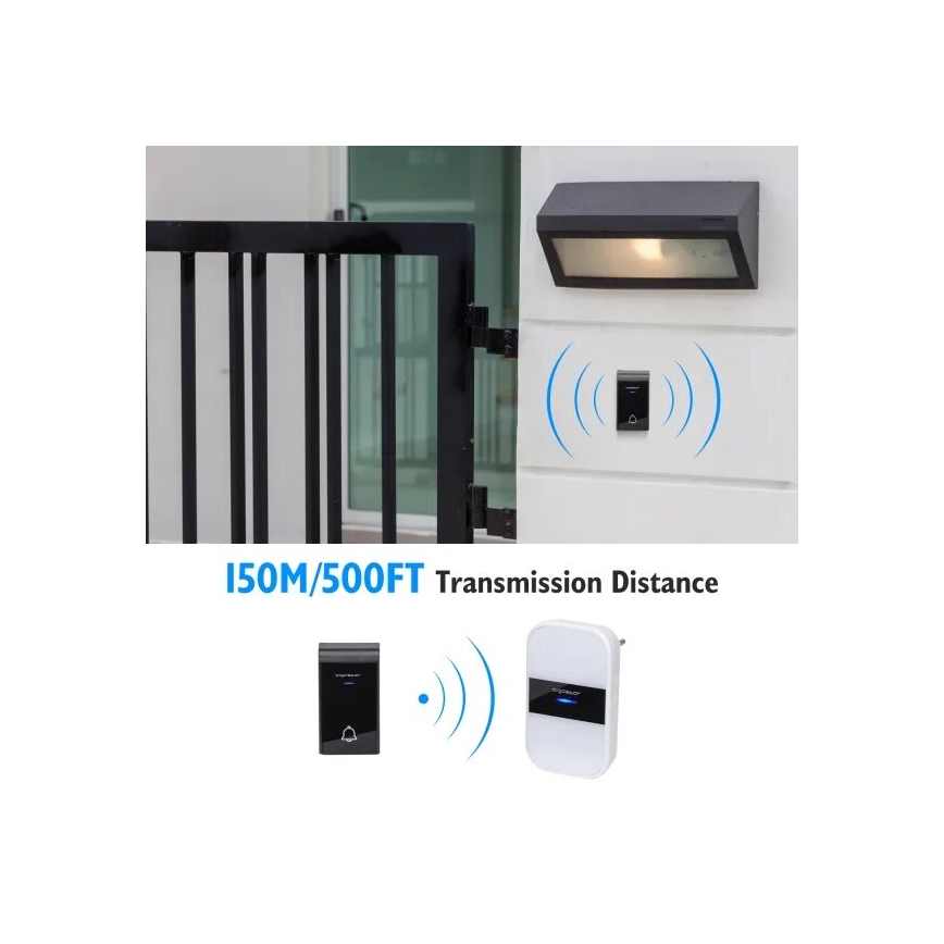 Aigostar - 2x Trådløs dørklokke til stikkontakt 230V IP44 hvid/sort