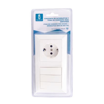 Aigostar - 3-gangs afbryder (model 3) med SCHUKO-stik 230 V og ramme, hvid
