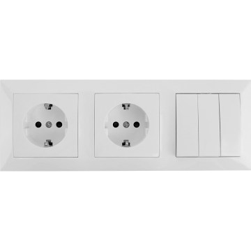 Aigostar - 3-gangs afbryder nr. 3 og 2x SCHUKO-udtag 230 V med ramme, hvid